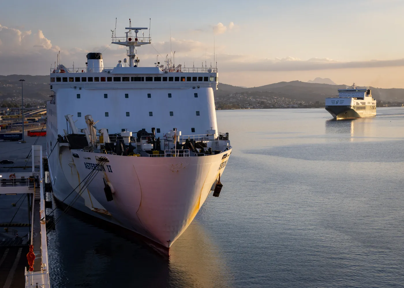 Ferry berthing in port of Patras, Greece
