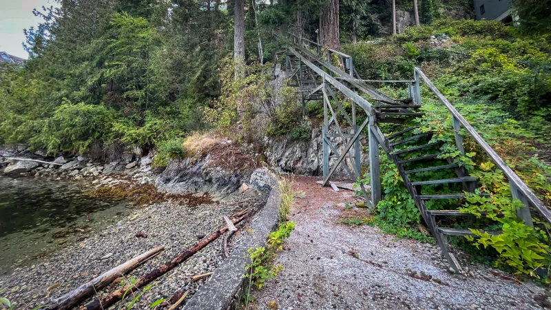 Photograph of derelict tram system replaced for safe shoreline access